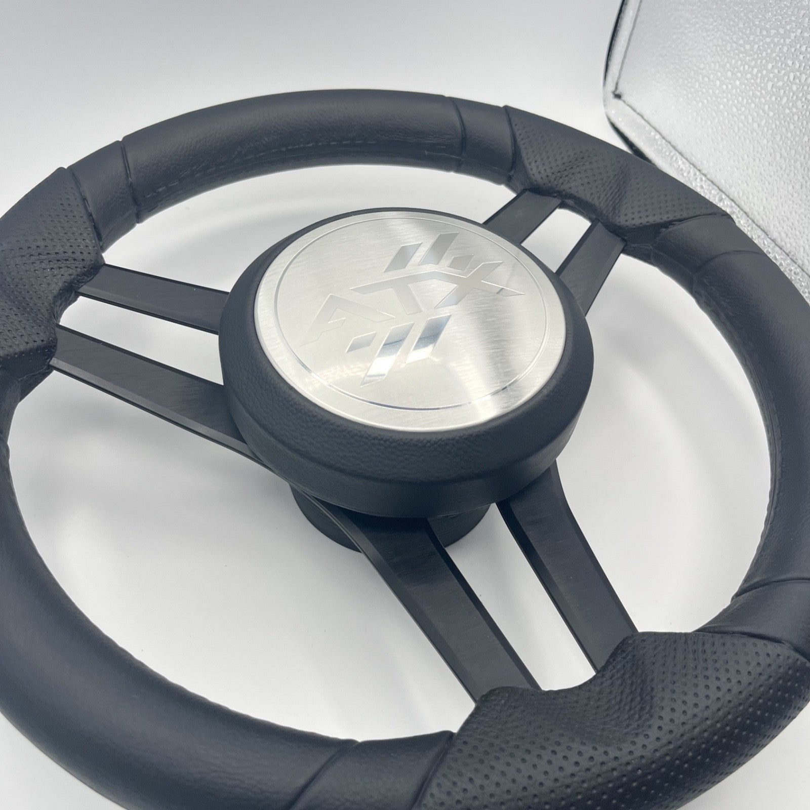 Molinara Marine Steering Wheel Black Brushed Aluminum Spokes | ATX
