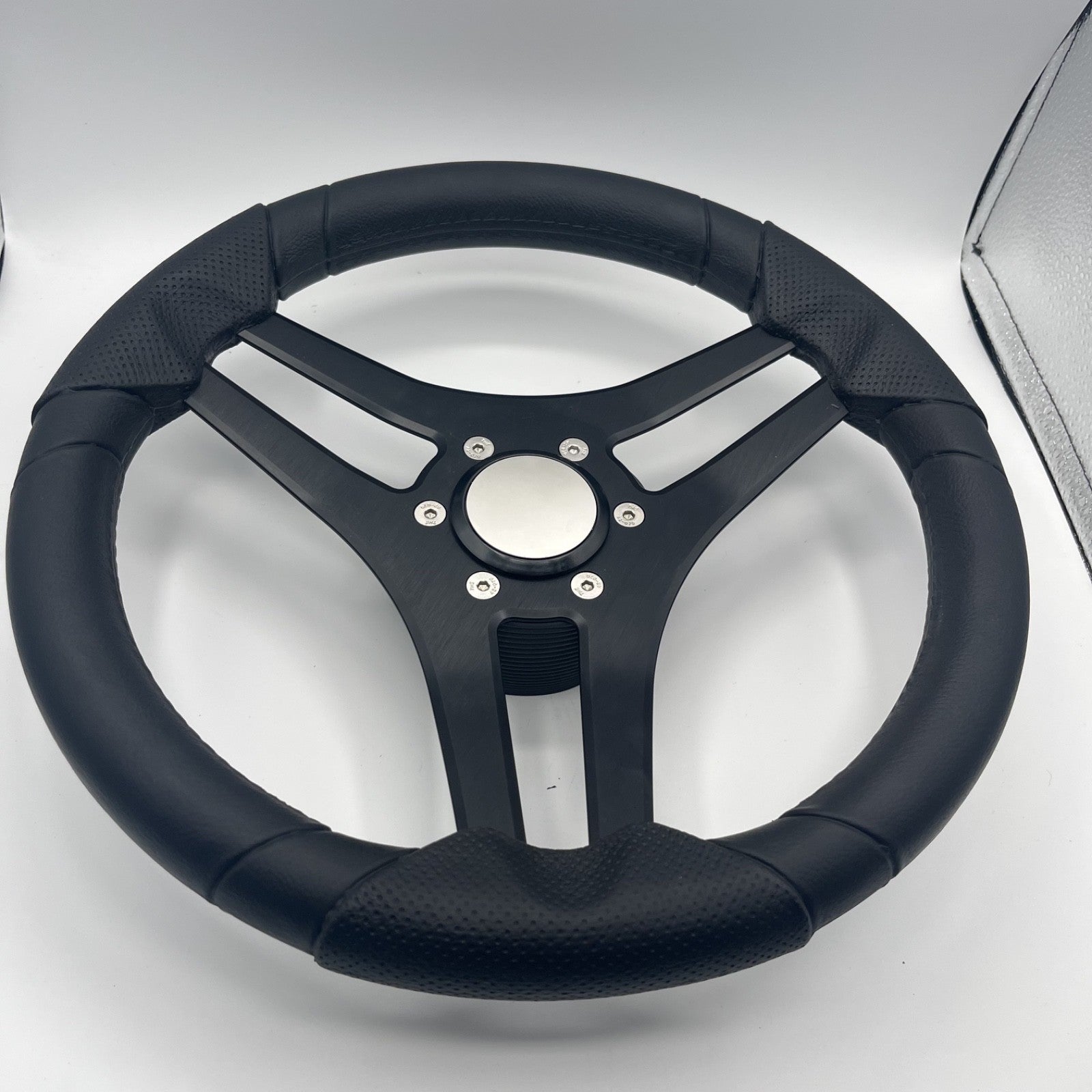 Molinara Marine Steering Wheel Black Brushed Alum Spokes | Blank Style