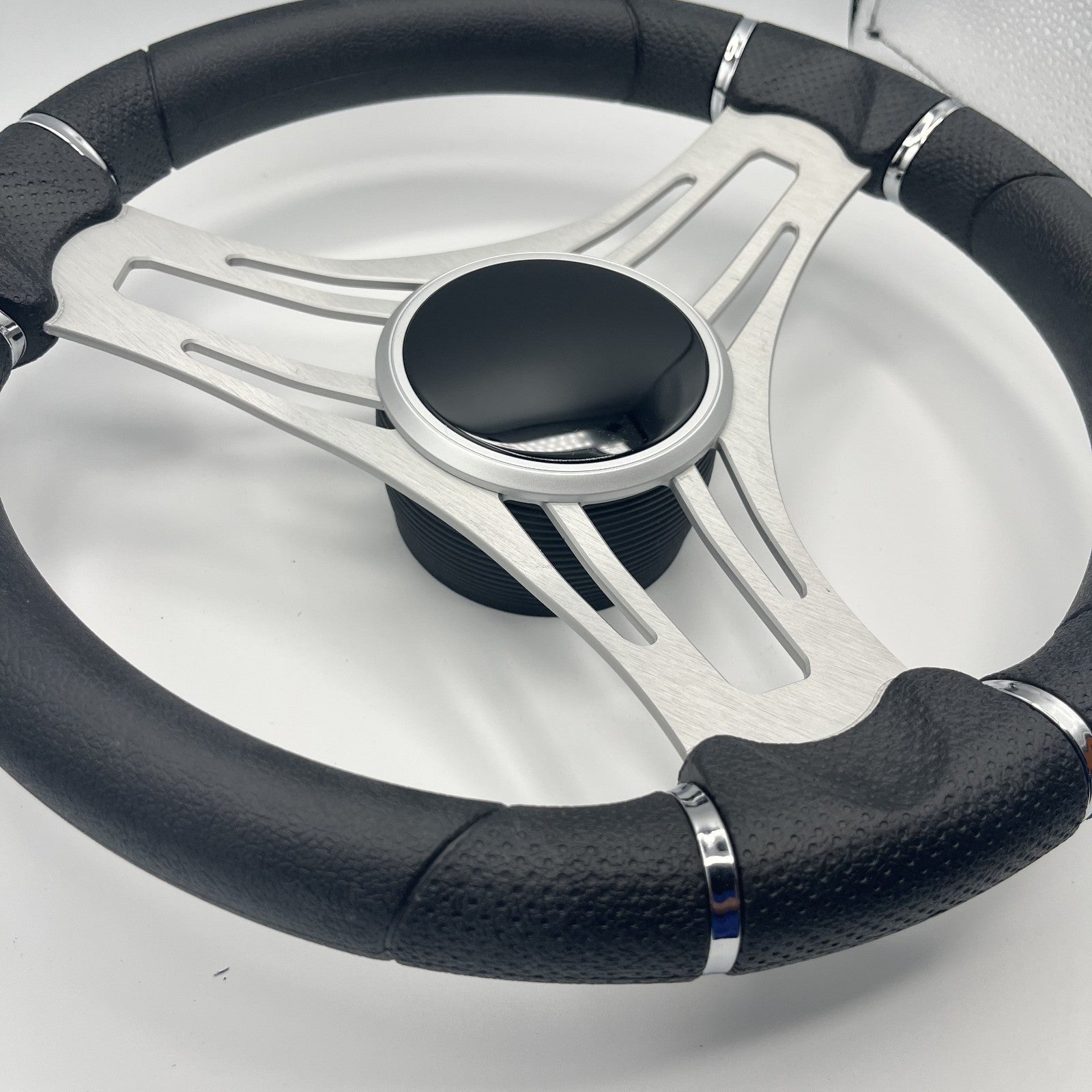 Verona Boat Steering Wheel Brush Alum Spoke | Black Gloss Dome