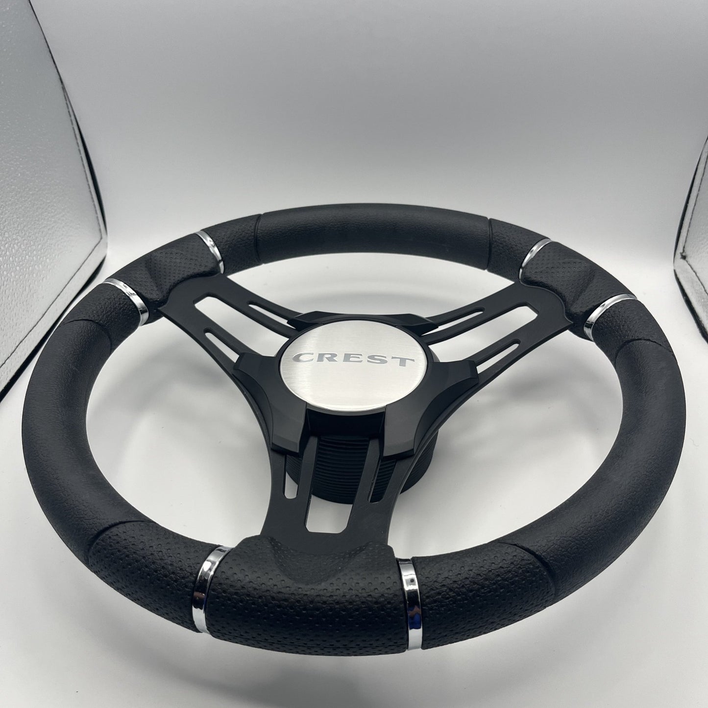 Gussi Italia Boat Steering Wheel Black Brushed Alum Spokes | Crest