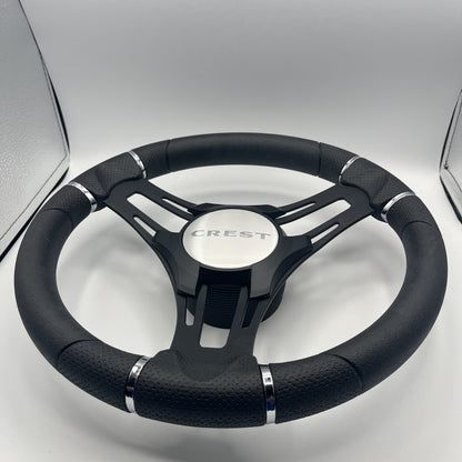 Gussi Italia Boat Steering Wheel Black Brushed Alum Spokes | Crest