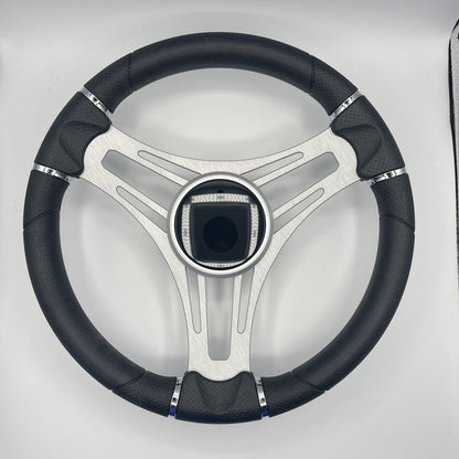 Verona Boat Steering Wheel Brush Alum Spoke | Black Gloss Dome