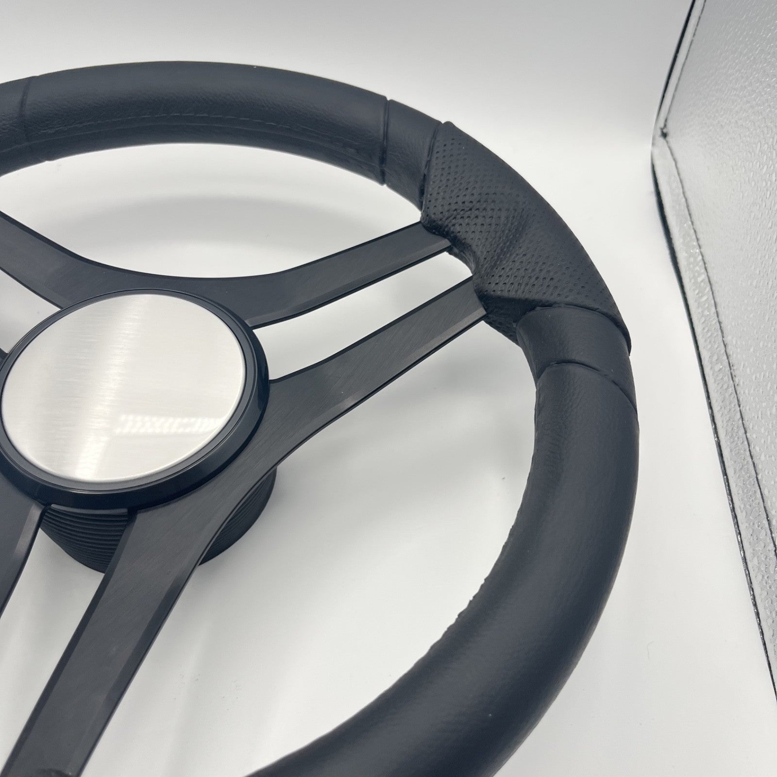 Molinara Marine Steering Wheel Black Brushed Alum Spokes | Plain Brushed