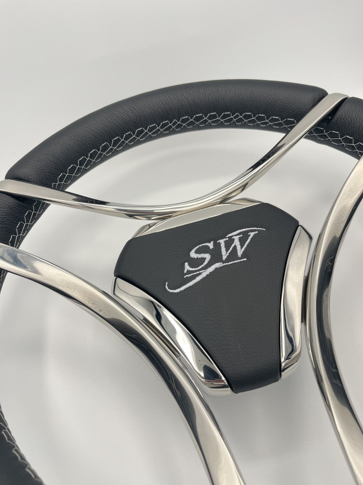 Lora Boat Steering Wheel Stainless Steel Spokes | Silver Wave Boat Logo