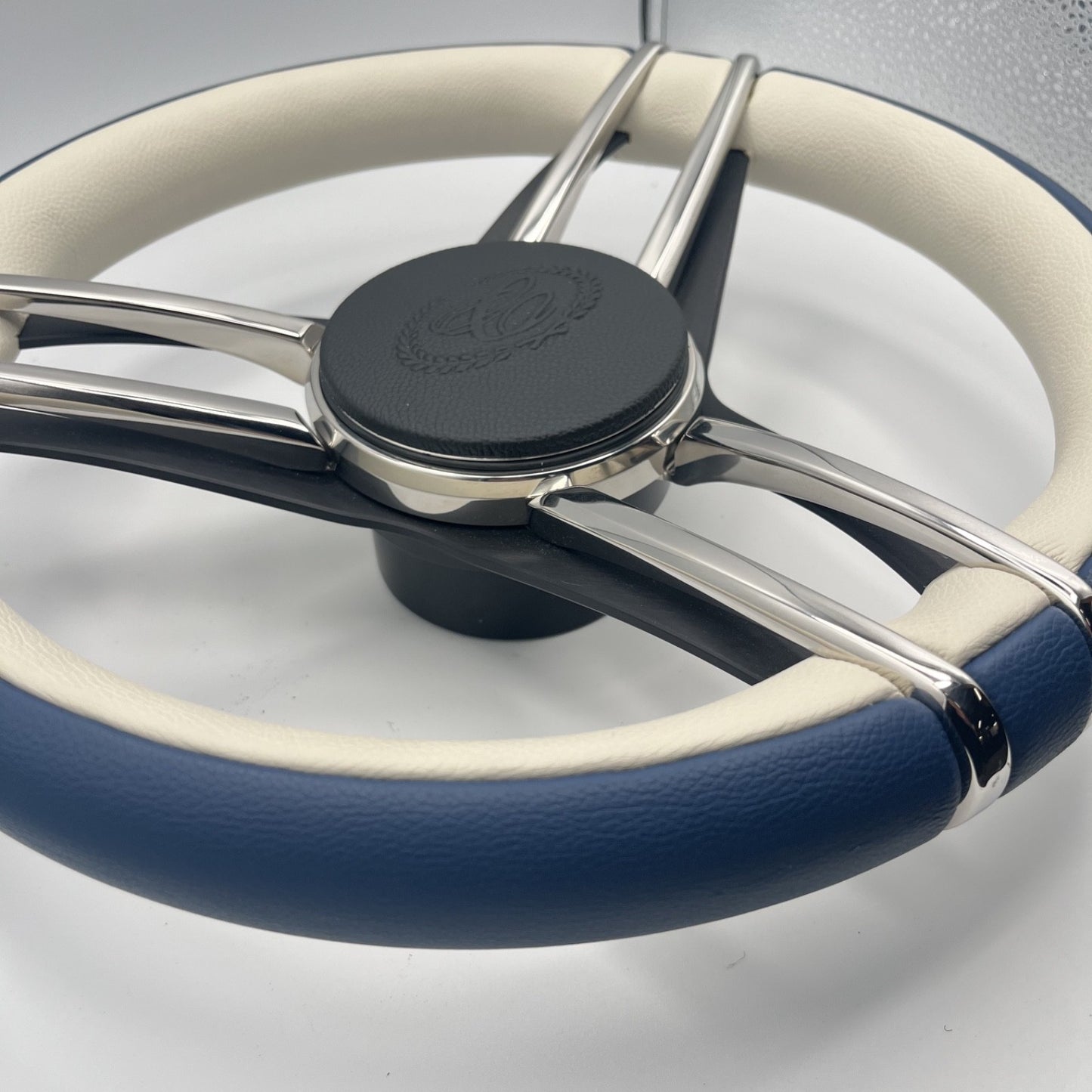 Cobalt Boat Steering Wheel Stainless Steel Spoke Blue Leather Rim | Cobalt Logo