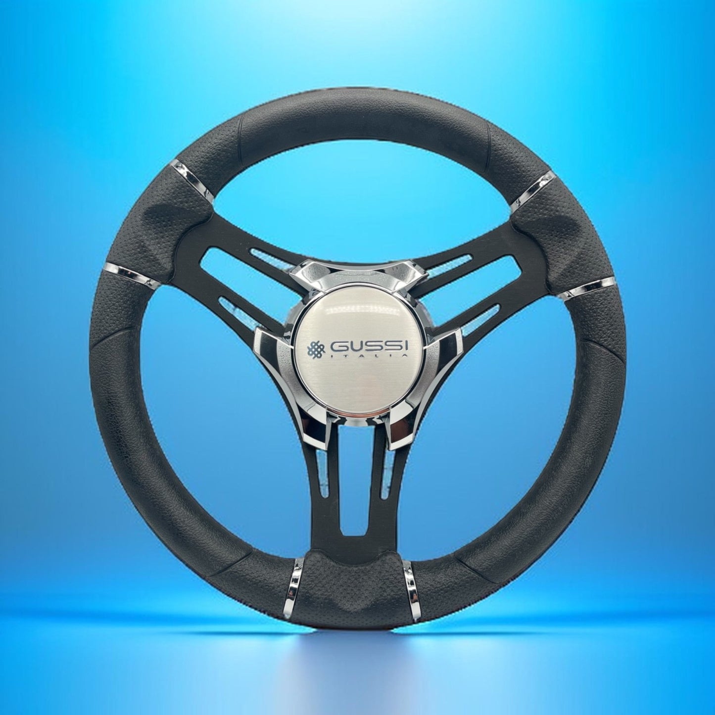 Gussi Italia Boat Steering Wheel Black Brushed Alum Spokes | Gussi Italia