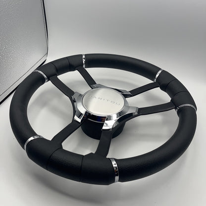 Malera Boat Steering Wheel Black Aluminum Spokes - Chrome-style Manitou