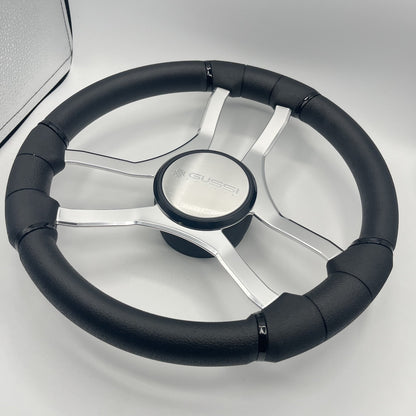 Malera Boat Steering Wheel Chrome Spokes | Gussi Dome Black Rim