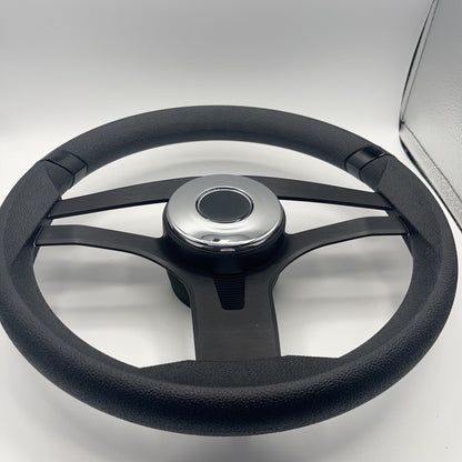 Badia Boat Steering Wheel Brushed Black Aluminum Spokes | Chrome-style Dome