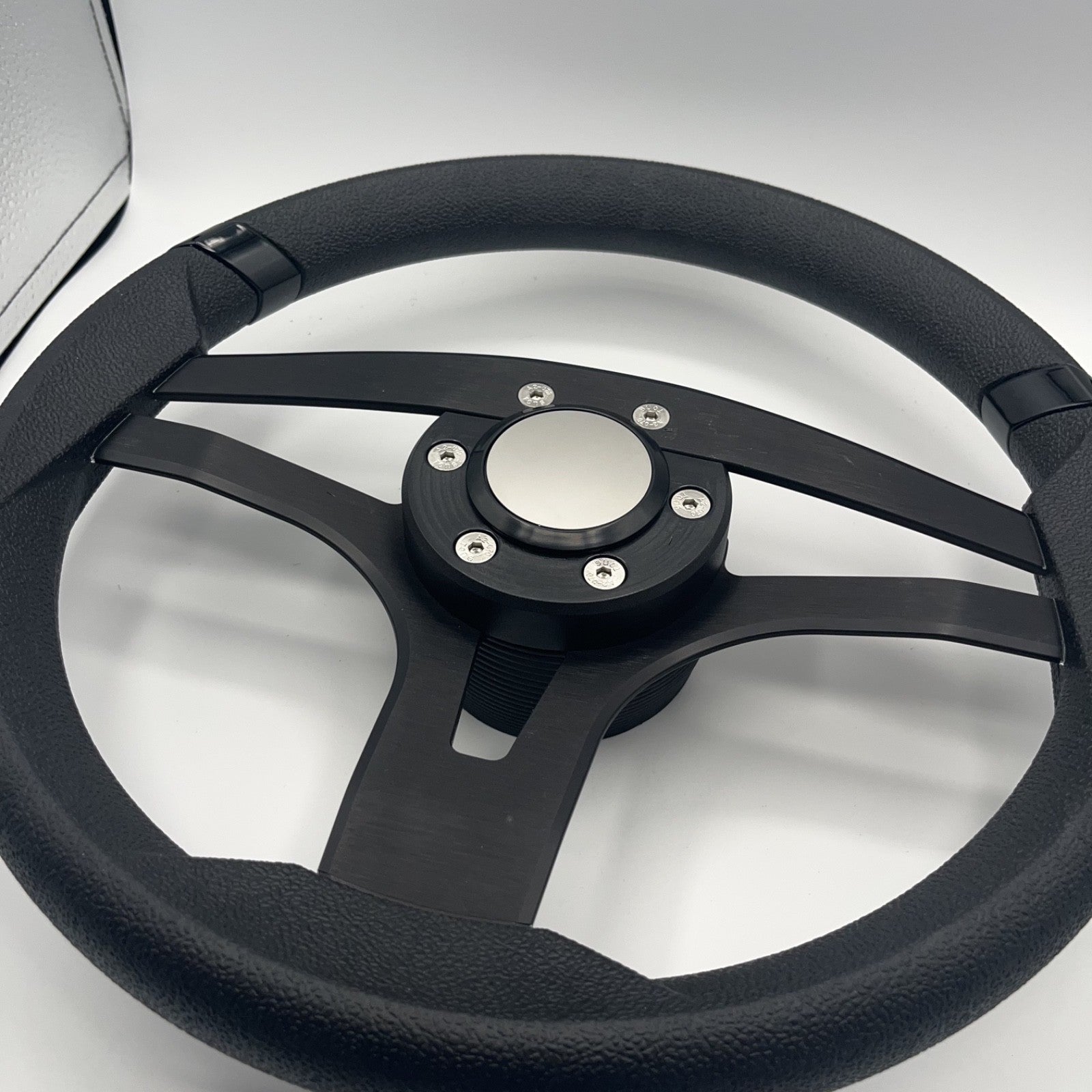 Badia Boat Steering Wheel Brushed Black Aluminum Spokes | Blank Snap-in