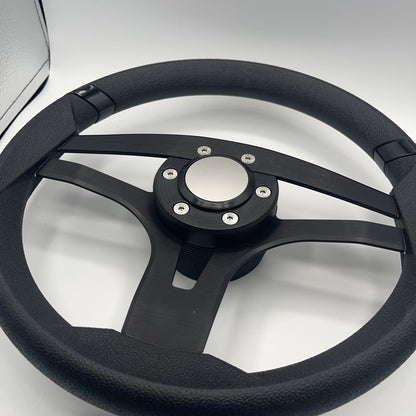 Badia Boat Steering Wheel Brushed Black Aluminum Spokes | Blank Snap-in