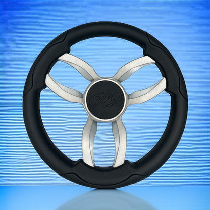 Garda Boat Steering Wheel Brushed Dual Spoke Alum | Manitou Pontoon Boat Logo