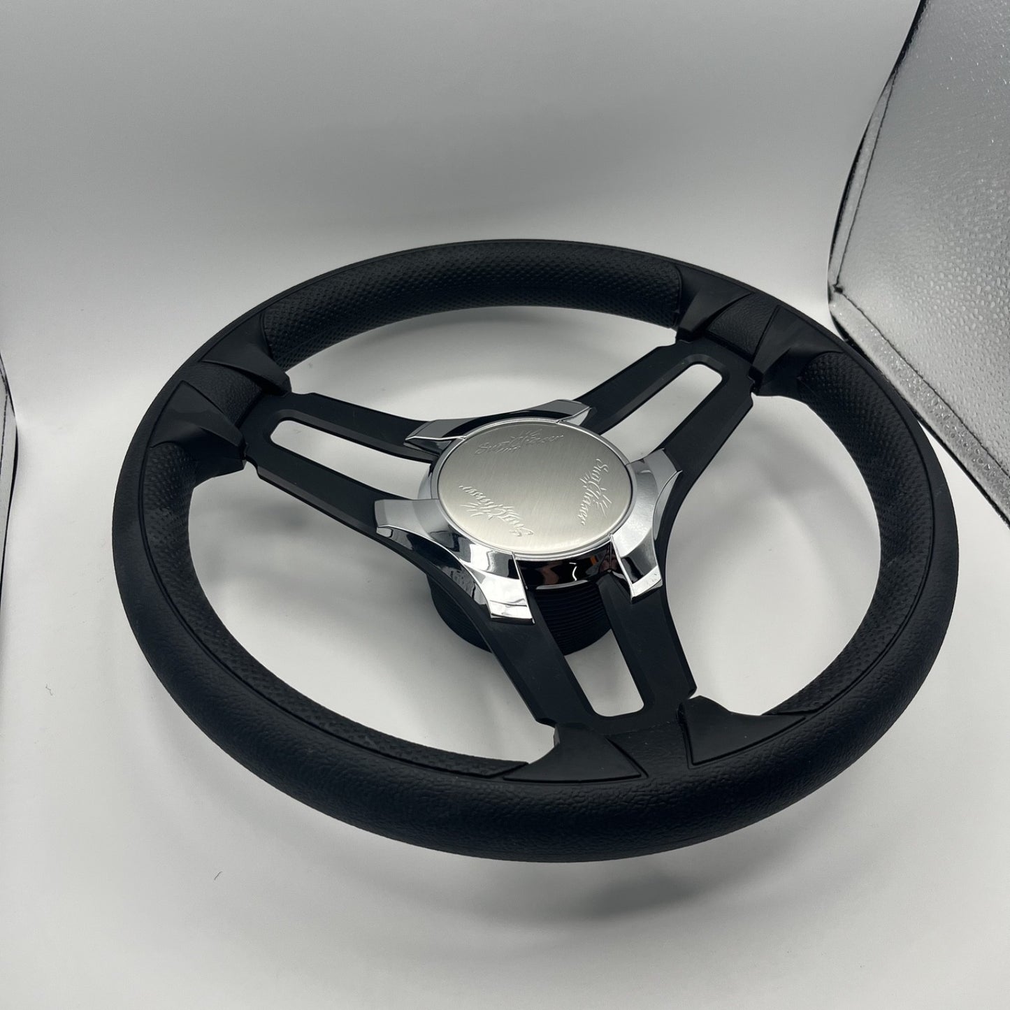 Gussi Italia Marine Steering Wheel Black Brush Metal Spokes | Sun Chaser