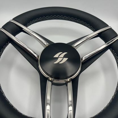 Varatti Boat Steering Wheel Stainless Steel Spoke Leather Rim | Varatti Logo
