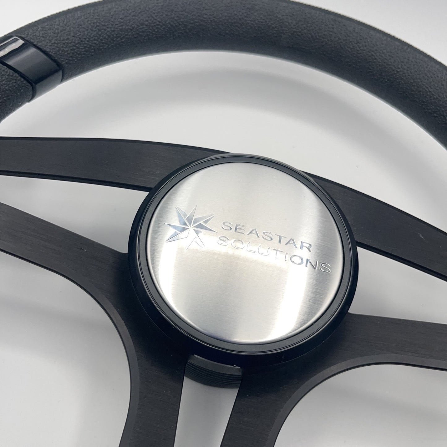 Badia Boat Steering Wheel Brushed Black Aluminum Spokes | Seastar Solutions