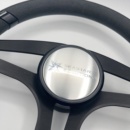 Badia Boat Steering Wheel Brushed Black Aluminum Spokes | Seastar Solutions