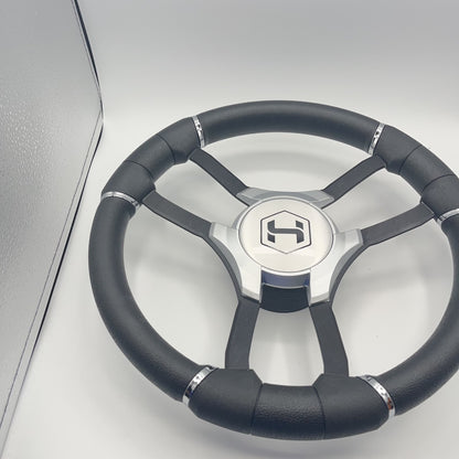 Malera Boat Steering Wheel Black Aluminum Spokes - Gray-style Harris Pontoon