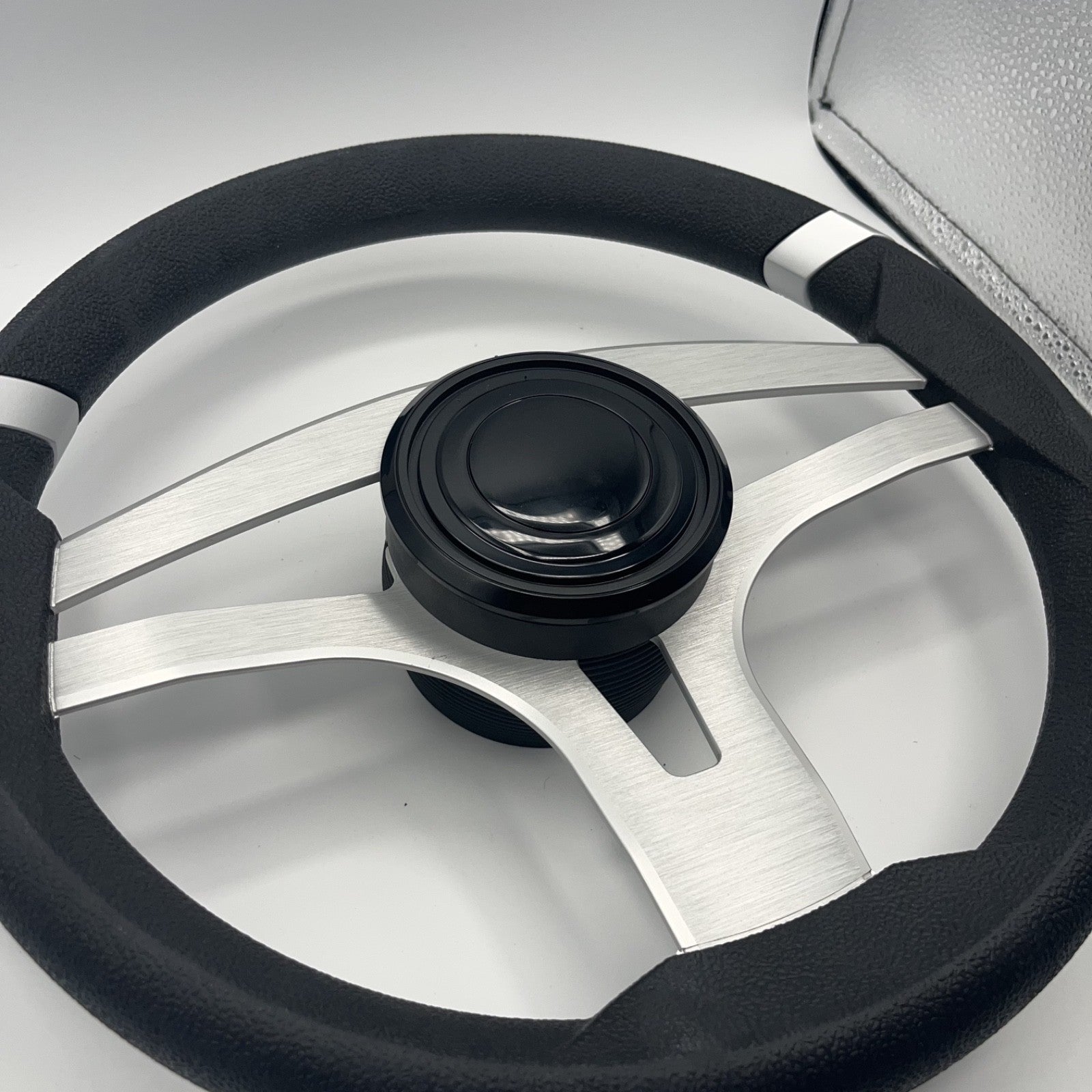 Badia Boat Steering Wheel Brushed Aluminum Spokes | LG Black Snap-in