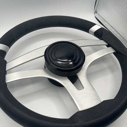 Badia Boat Steering Wheel Brushed Aluminum Spokes | LG Black Snap-in