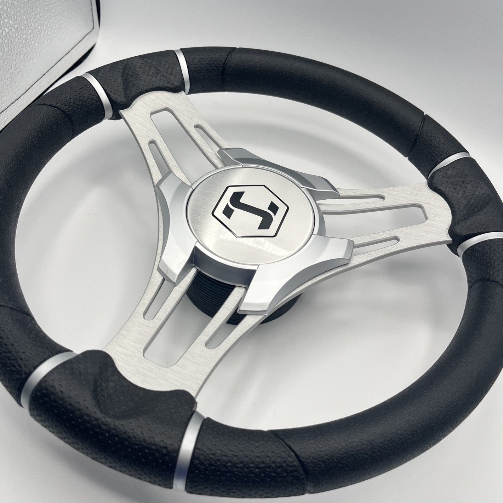 Gussi Italia Boat Steering Wheel Brushed Aluminum Spokes | Harris Pontoon Cap
