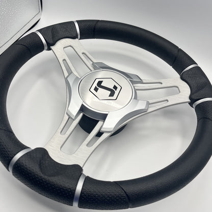 Gussi Italia Boat Steering Wheel Brushed Aluminum Spokes | Harris Pontoon Cap