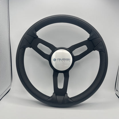 Gussi Italia Model 15 Steering Wheel Blk Brushed Alum Spokes | Gussi Logo