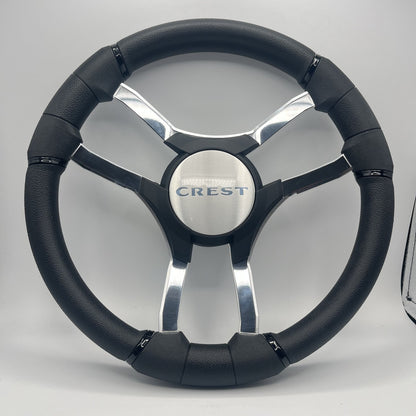 Malera Boat Steering Wheel Chrome Spokes | Black Crest Star