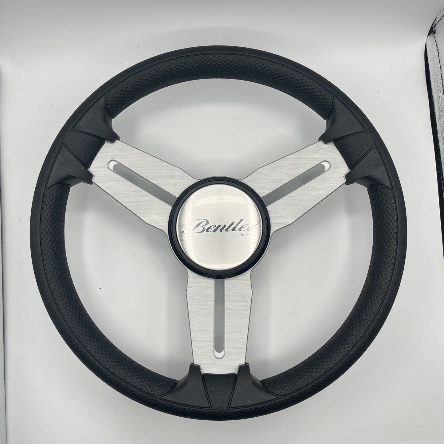 Model 15 Marine Steering Wheel Brush Alum Spokes | Bentley Pontoon Logo