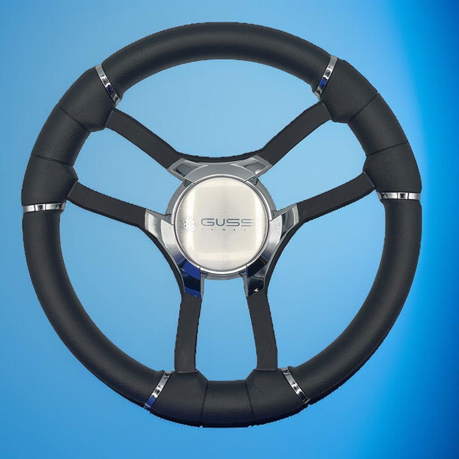 Malera Boat Steering Wheel Black Aluminum Spokes | Gussi Italia Logo