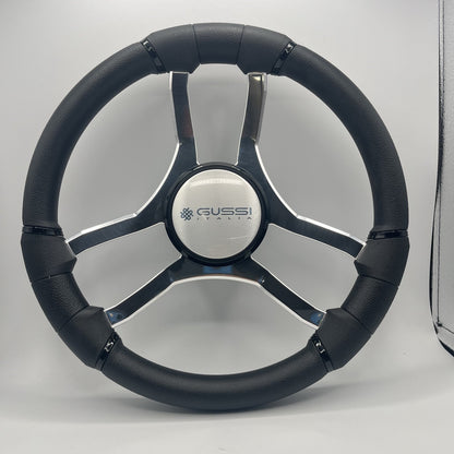 Malera Boat Steering Wheel Chrome Spokes | Gussi Dome Black Rim