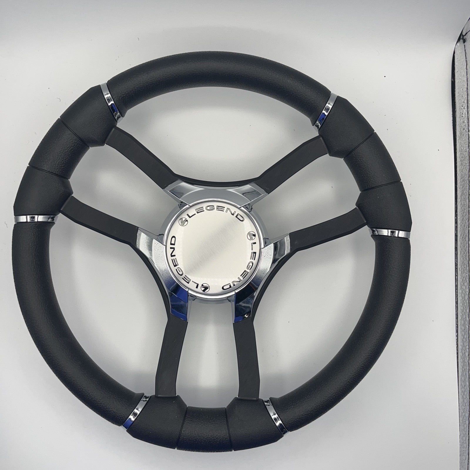 Malera Boat Steering Wheel Black Aluminum Spokes | Chrome-Style Legend Logo