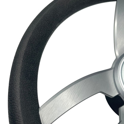Cabrio Boat Steering Wheel Gray Brushed Alum Spoke | Starburst Center Cap