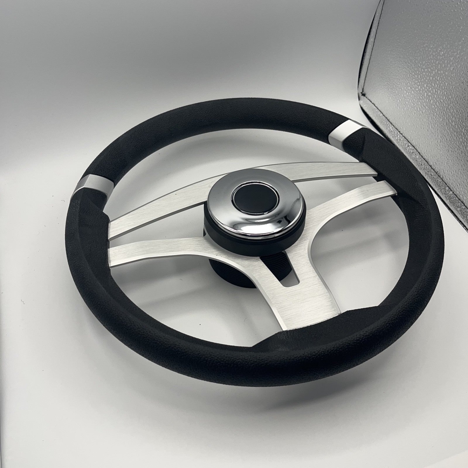 Badia Boat Steering Wheel Brushed Aluminum Spokes | Chrome-style Dome