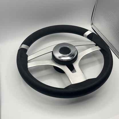 Badia Boat Steering Wheel Brushed Aluminum Spokes | Chrome-style Dome