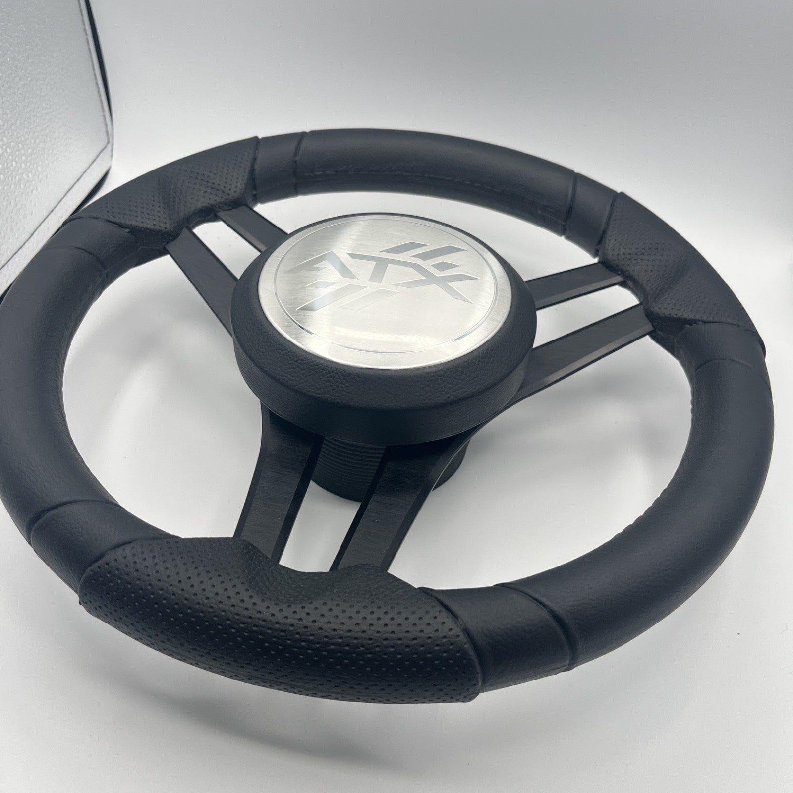 Molinara Marine Steering Wheel Black Brushed Aluminum Spokes | ATX