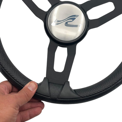 Model 15 Marine Steering Wheel Black Brushed Aluminum Spokes | SeaRay