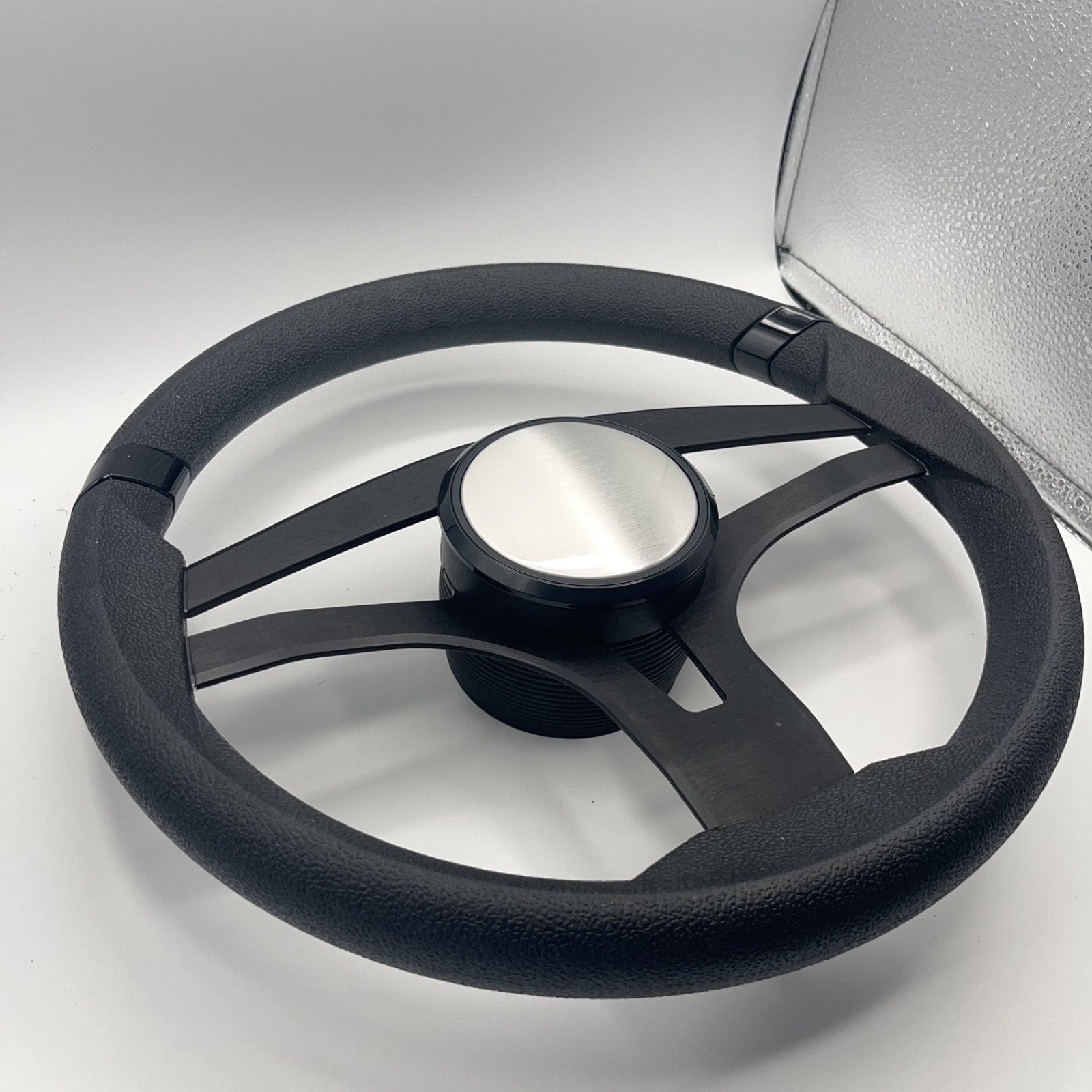Badia Boat Steering Wheel Brushed Black Aluminum Spokes - Plain