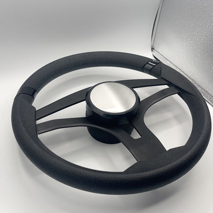 Badia Boat Steering Wheel Brushed Black Aluminum Spokes - Plain