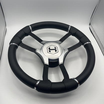 Malera Boat Steering Wheel Black Aluminum Spokes - Gray-style Harris Pontoon