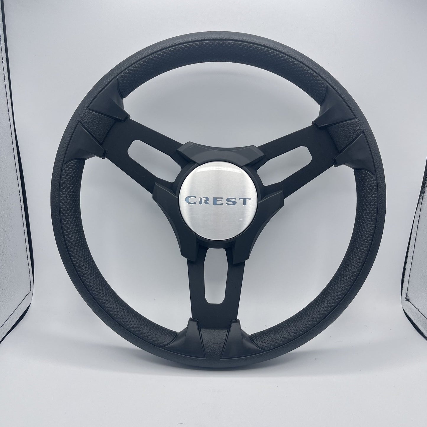 Gussi Italia Boat Model 15 Steering Wheel Black Brushed Alum Spokes |Blk Crest