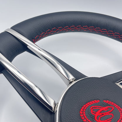 Cobalt Boat Steering Wheel Stainless Steel Spoke Leather Rim | Cobalt Boats Logo