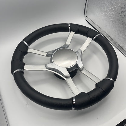 Malera Boat Steering Wheel Brushed Alum Spoke | Silver Plain Center Cap