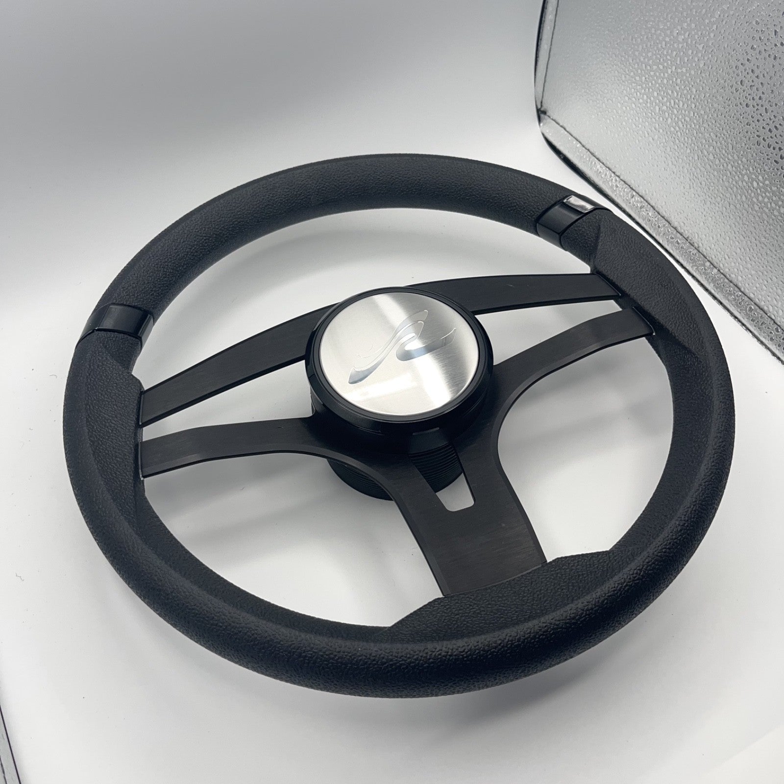 Badia Boat Steering Wheel Brushed Black Aluminum Spokes | SeaRay Boats