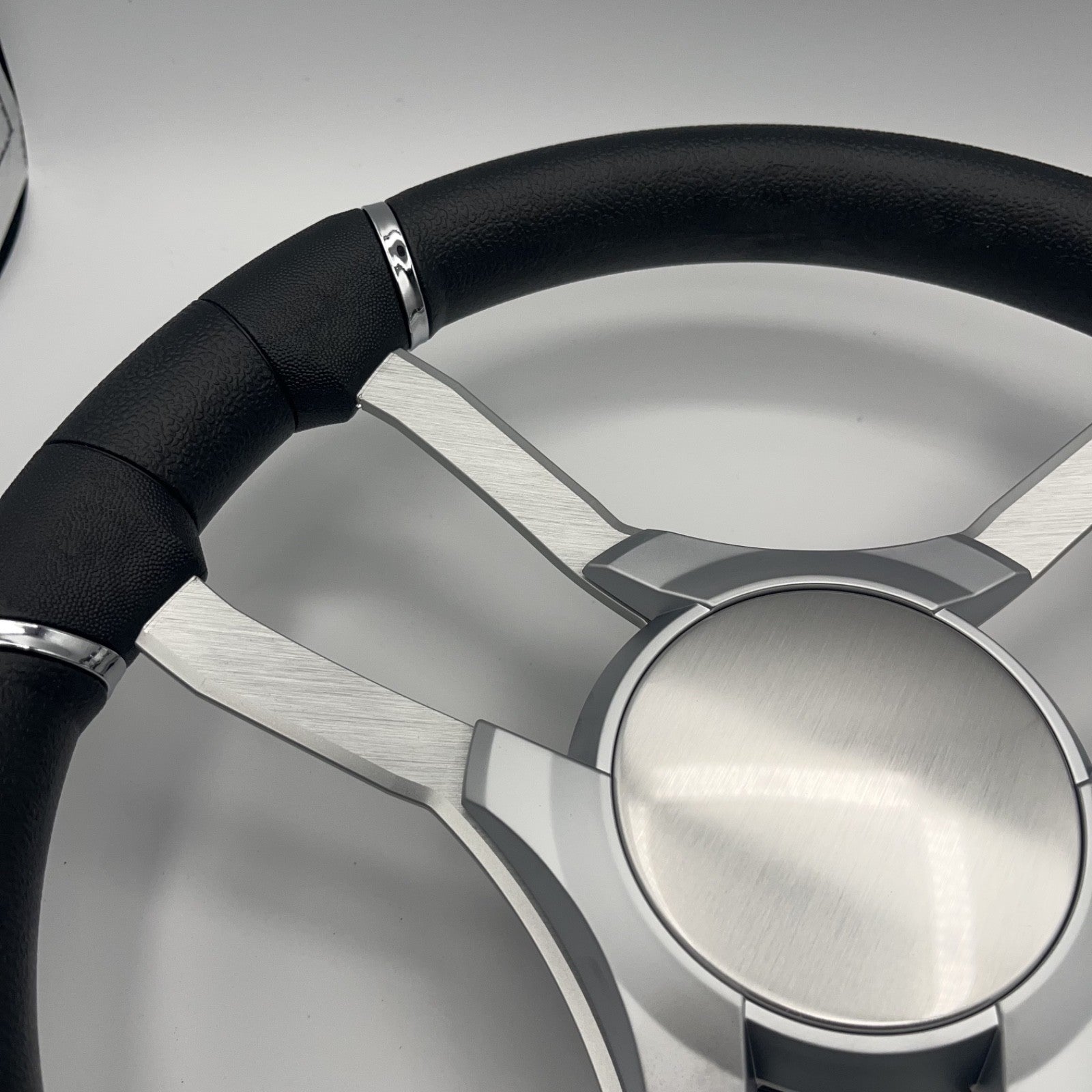Malera Boat Steering Wheel Brushed Alum Spoke | Silver Plain Center Cap