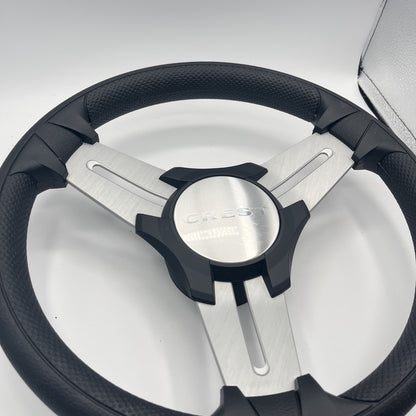 Model 15 Marine Steering Wheel Brush Alum Spokes | Crest Boats Logo