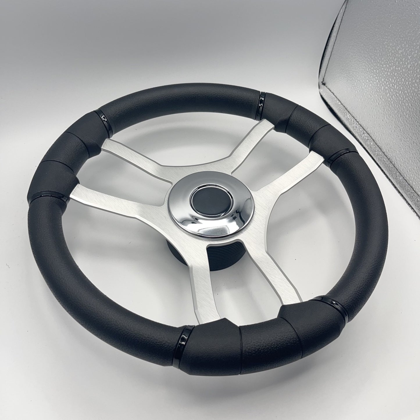 Malera Boat Steering Wheel Brushed Aluminum Spokes | Chrome-style Dome