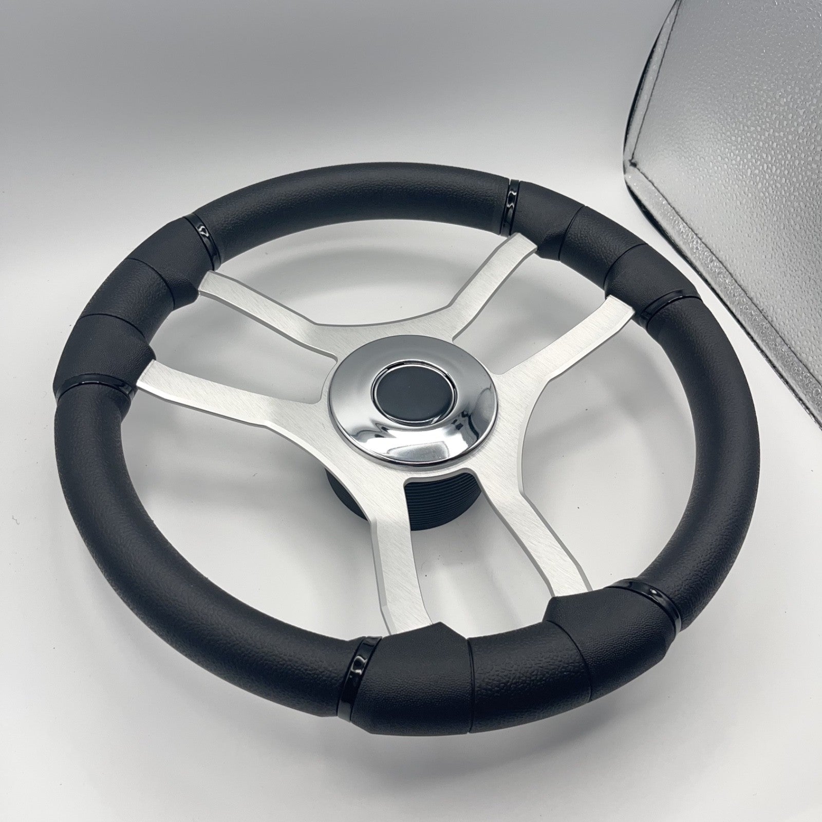 Malera Boat Steering Wheel Brushed Aluminum Spokes | Chrome-style Dome