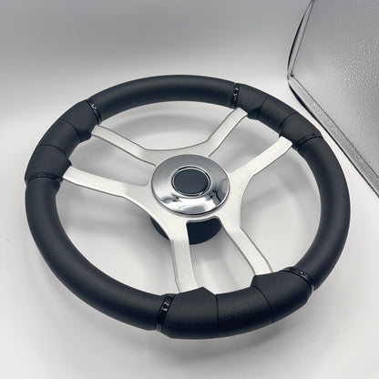 Malera Boat Steering Wheel Brushed Aluminum Spokes | Chrome-style Dome