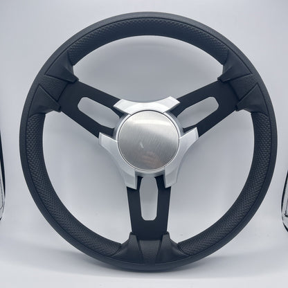 Gussi Italia Boat Model 15 Steering Wheel Black Brushed Alum Spokes | SilvPlain