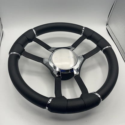 Malera Boat Steering Wheel Black Aluminum Spokes | Gussi Italia Logo